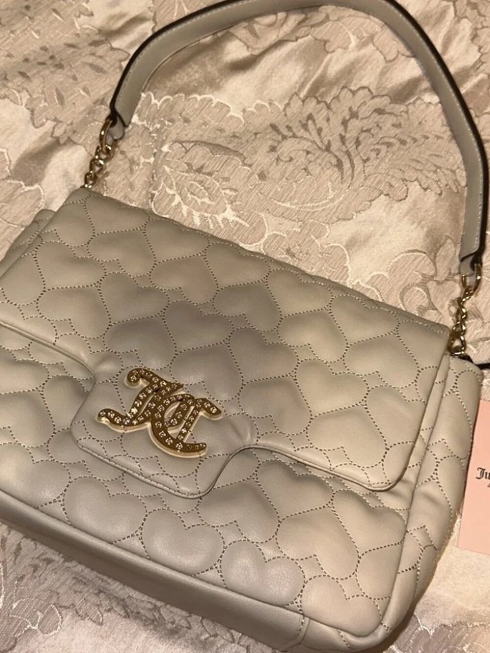 NWT Juicy Couture Bling Heart Embodied Cream/Beige Handbag‎ - Picture 4 of 7
